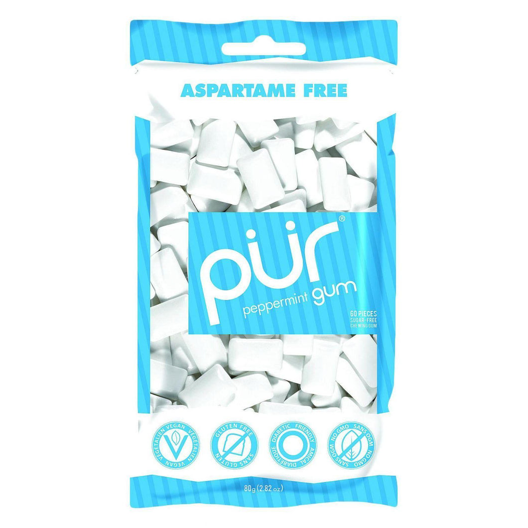 Pur Gum - Peppermint - Aspartame Free - 60 Pieces - 80 G - Case Of 12