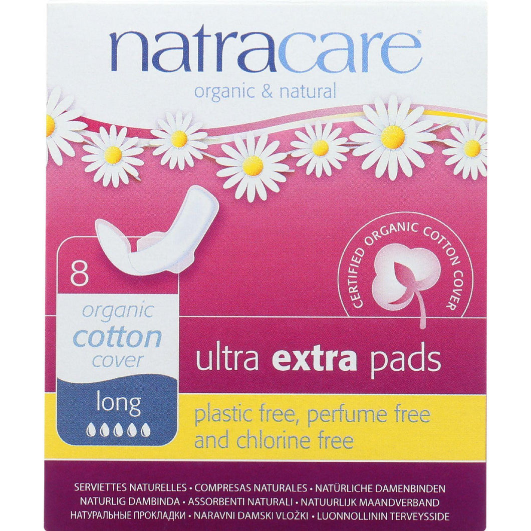 Natracare Ultra Extra Pads W-wings - Long - 8 Count