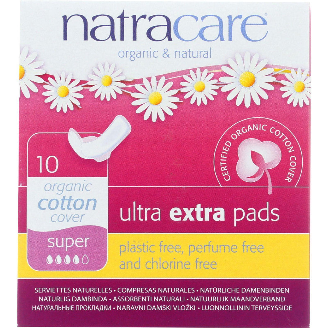 Natracare Ultra Extra Pads W-wings - Super - 10 Count