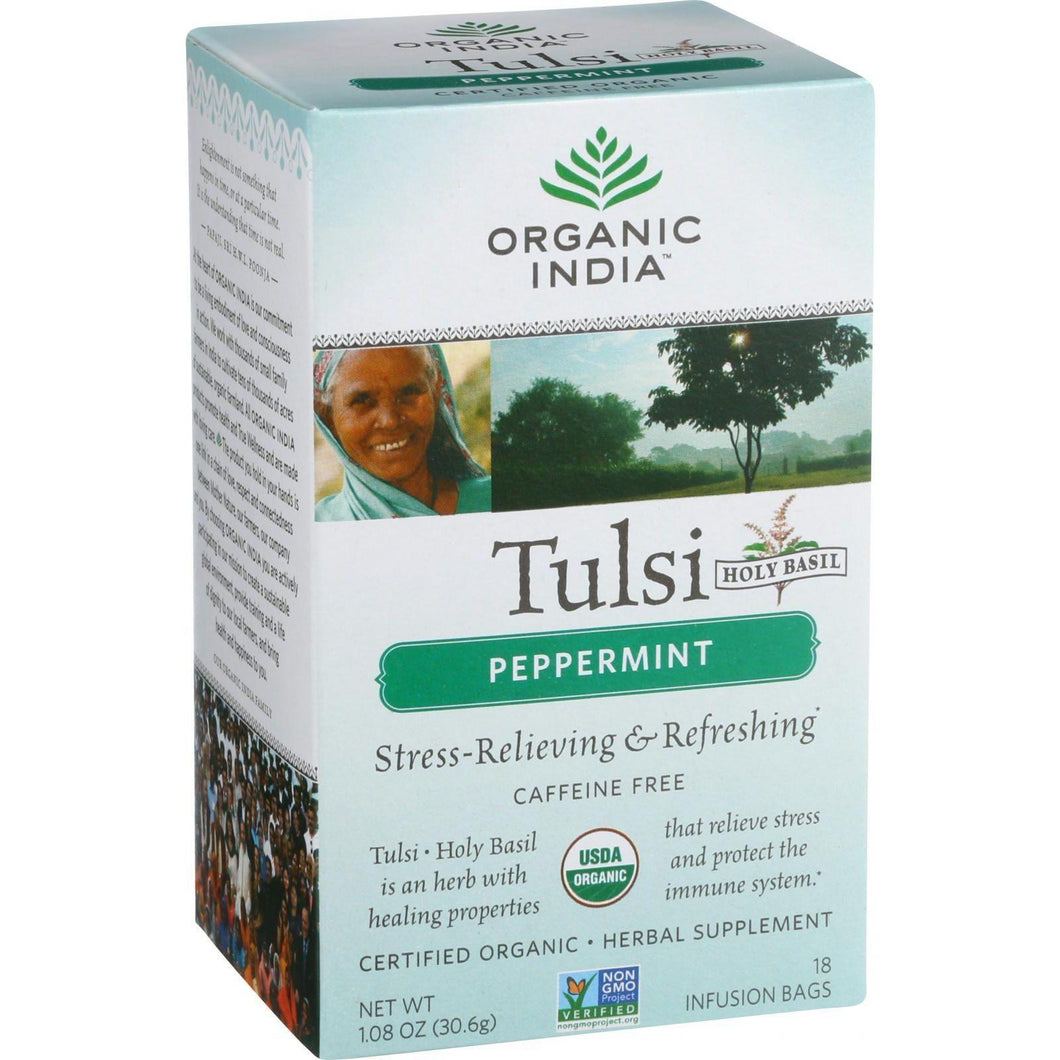 Organic India Organic Tulsi Tea - Peppermint - 18 Tea Bags - Case Of 10