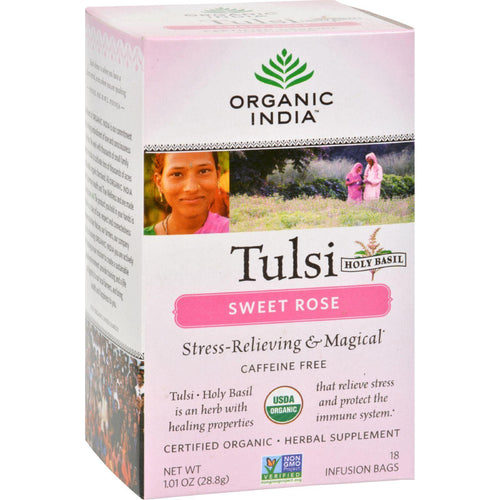 Organic India Tulsi Tea Sweet Rose - 18 Tea Bags - Case Of 6