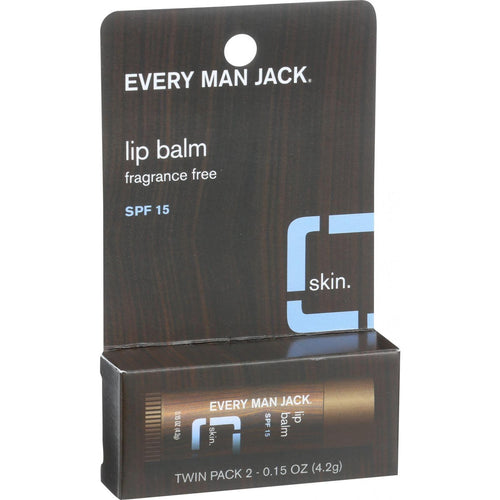 Every Man Jack Lip Balm - Fragrance Free - Spf 15 - Twin Pack - 2 Count - .15 Oz