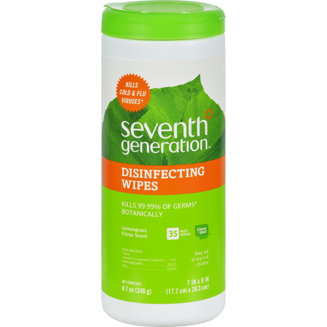 Seventh Generation Disinfecting Wipes - Multi Surface Lemongrass Citrus - 35 Ct - Case Of 12