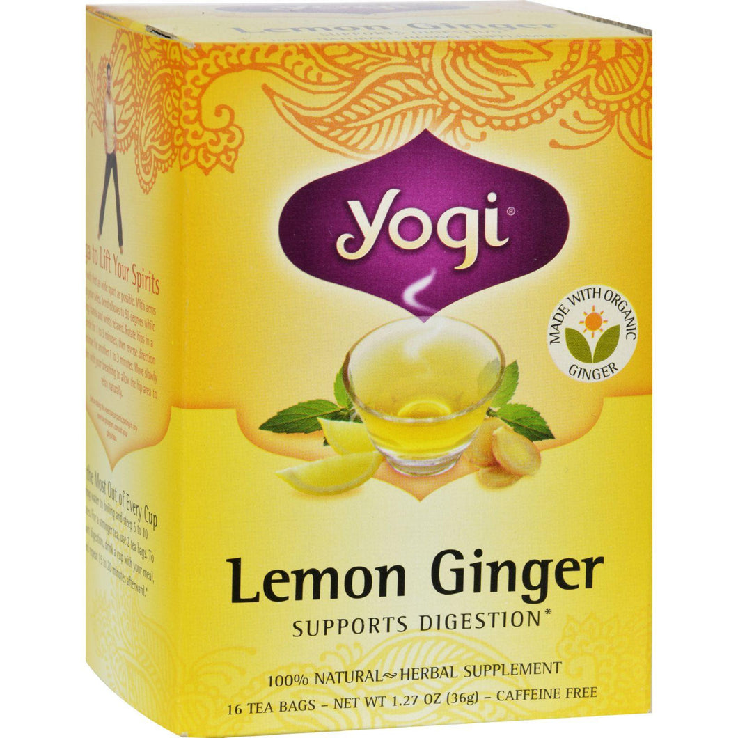 Yogi 100% Natural Herbal Tea Caffeine Free Lemon Ginger - 16 Tea Bags - Case Of 6