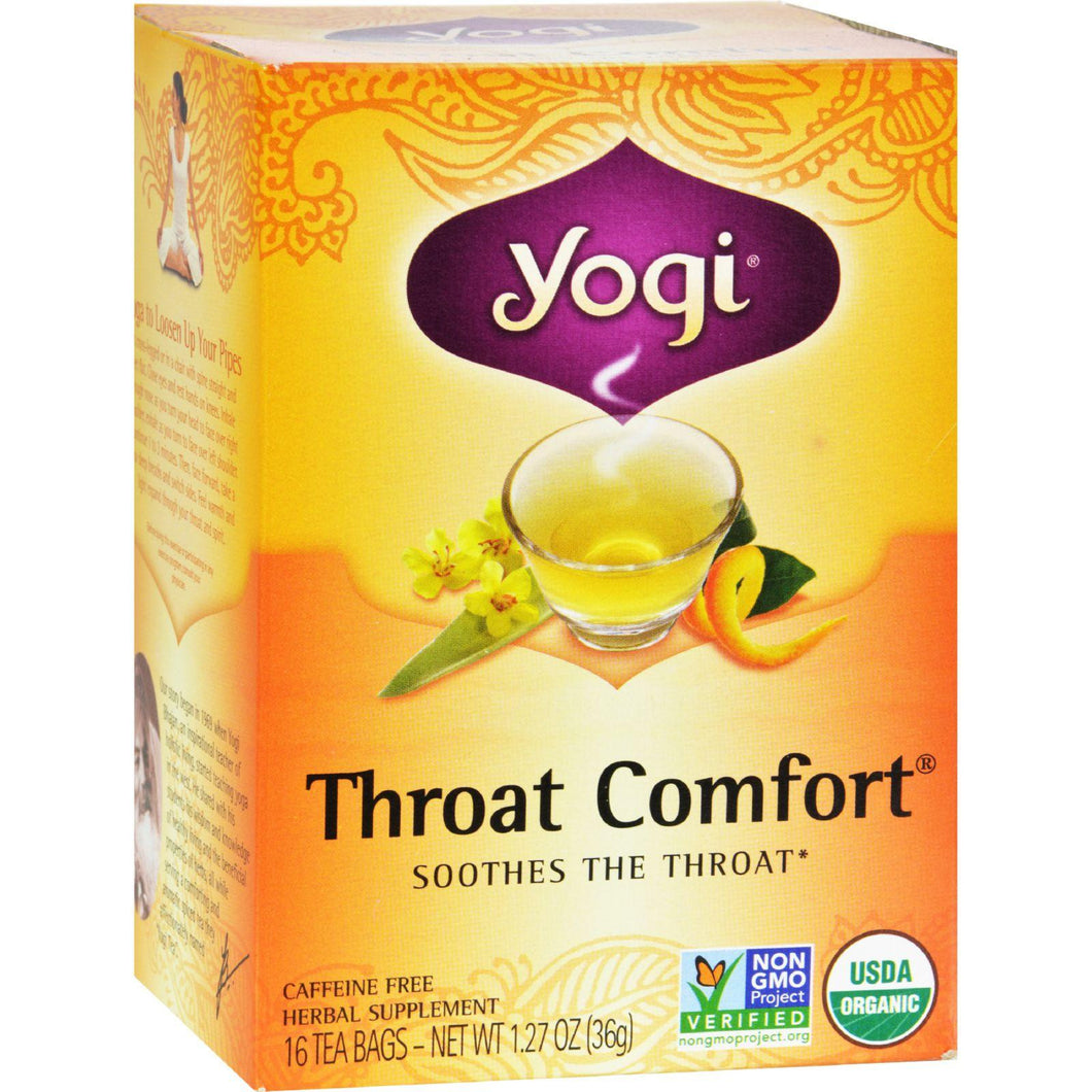 Yogi Organic Throat Comfort Herbal Tea Caffeine Free - 16 Tea Bags - Case Of 6