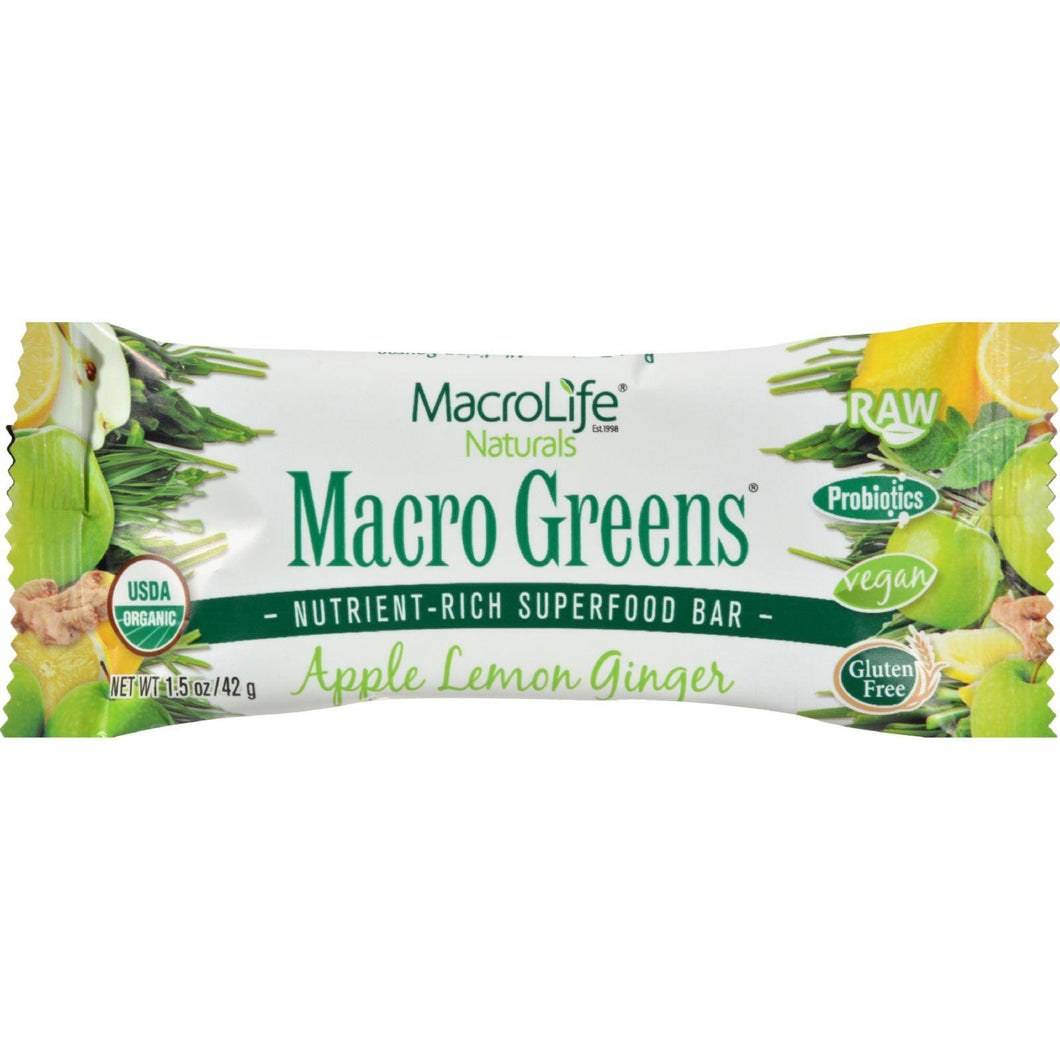 Macrolife Naturals Macro Green Bar - Apple Lemon Ginger - Case Of 12 - 1.5 Oz