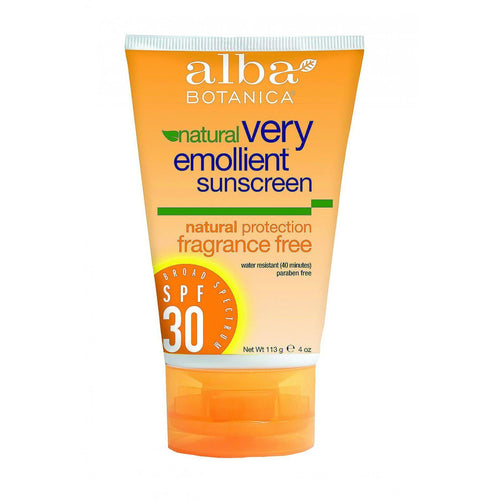 Alba Botanica Natural Sunblock - Very Emollient - Natural Spf 30 - Fragrance Free - 4 Oz