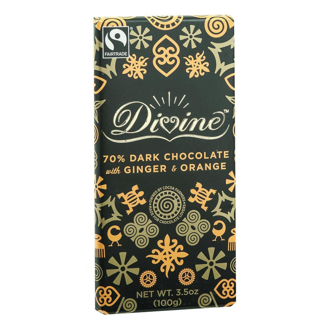 Divine Chocolate Bar - Dark Chocolate - 70 Percent Cocoa - Ginger And Orange - 3.5 Oz Bars - Case Of 10