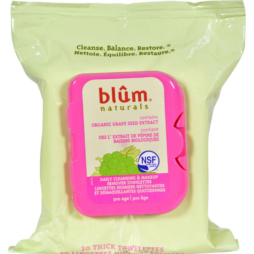 Blum Naturals Daily Cleansing And Makeup Remover Towelettes Pro Age - 30 Towelettes - Case Of 3