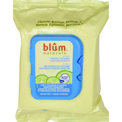 Blum Naturals Daily Cleansing And Makeup Remover Towelettes For Normal Skin - 30 Towelettes - Case Of 3