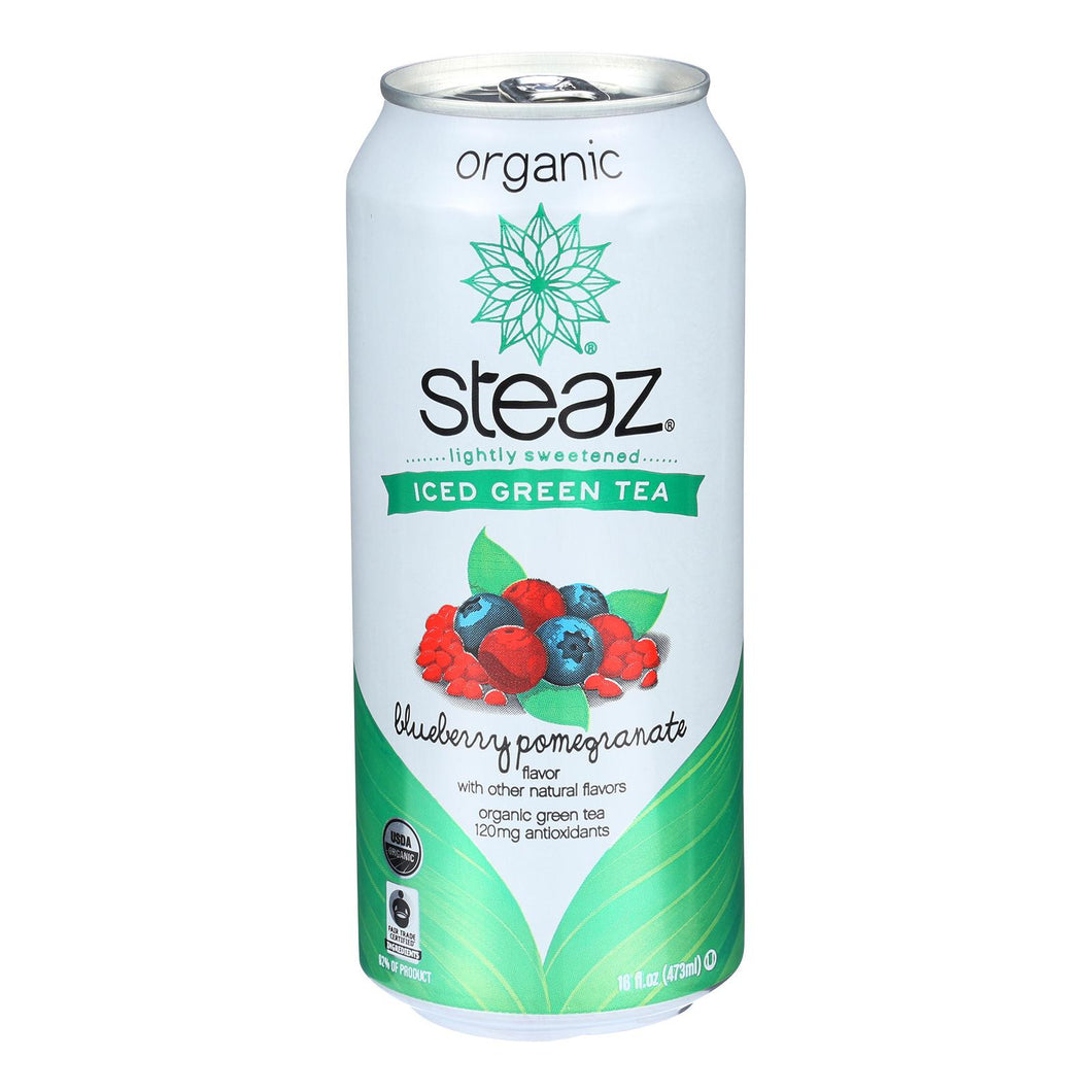 Steaz Lightly Sweetened Green Tea - Blueberry Pomegranate - Case Of 12 - 16 Fl Oz.