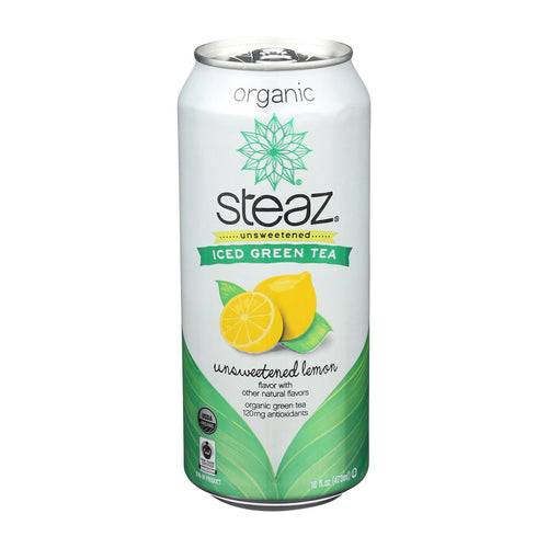 Steaz Unsweetened Green Tea - Lemon - Case Of 12 - 16 Fl Oz.