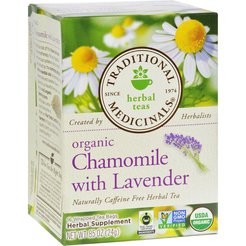 Traditional Medicinals Organic Chamomile With Lavender Herbal Tea - Caffeine Free - Case Of 6 - 16 Bags