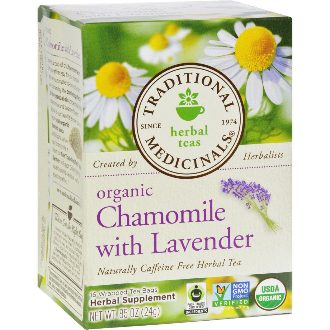 Traditional Medicinals Organic Chamomile With Lavender Herbal Tea - Caffeine Free - Case Of 6 - 16 Bags