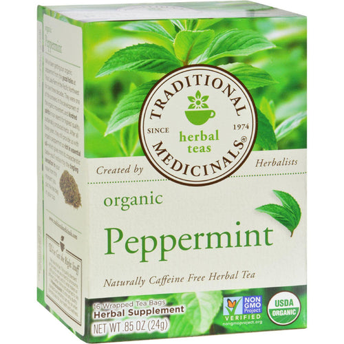 Traditional Medicinals Organic Peppermint Herbal Tea - Caffeine Free - Case Of 6 - 16 Bags