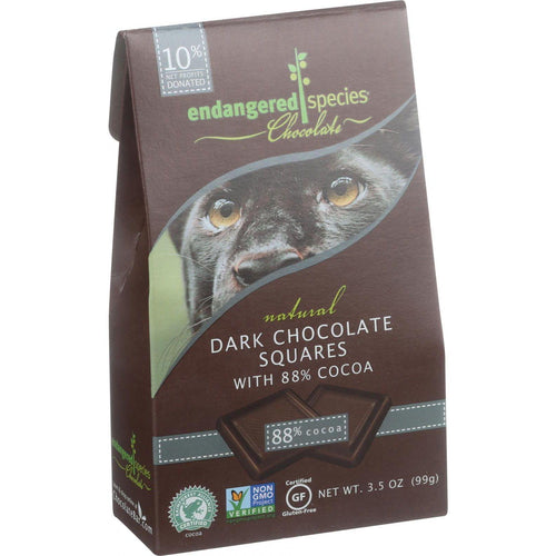 Endangered Species Natural Chocolate Squares - Dark Chocolate - 88 Percent Cocoa - Bite Size - 10 Count - Case Of 6