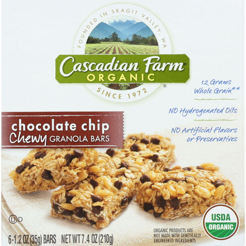 Cascadian Farm Granola Bar - Organic - Chewy - Chocolate Chip - 7.4 Oz - Case Of 12