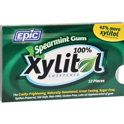 Epic Dental Spearmint Gum - Xylitol Sweetened - Case Of 12 - 12 Pack