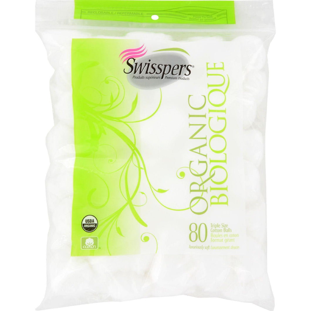 Swisspers Organic Triple Size Cotton Balls - 80 Pack