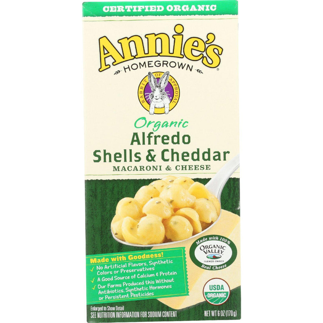 Annies Homegrown Macaroni And Cheese - Organic - Alfredo Shells And Cheddar - 6 Oz - Case Of 12