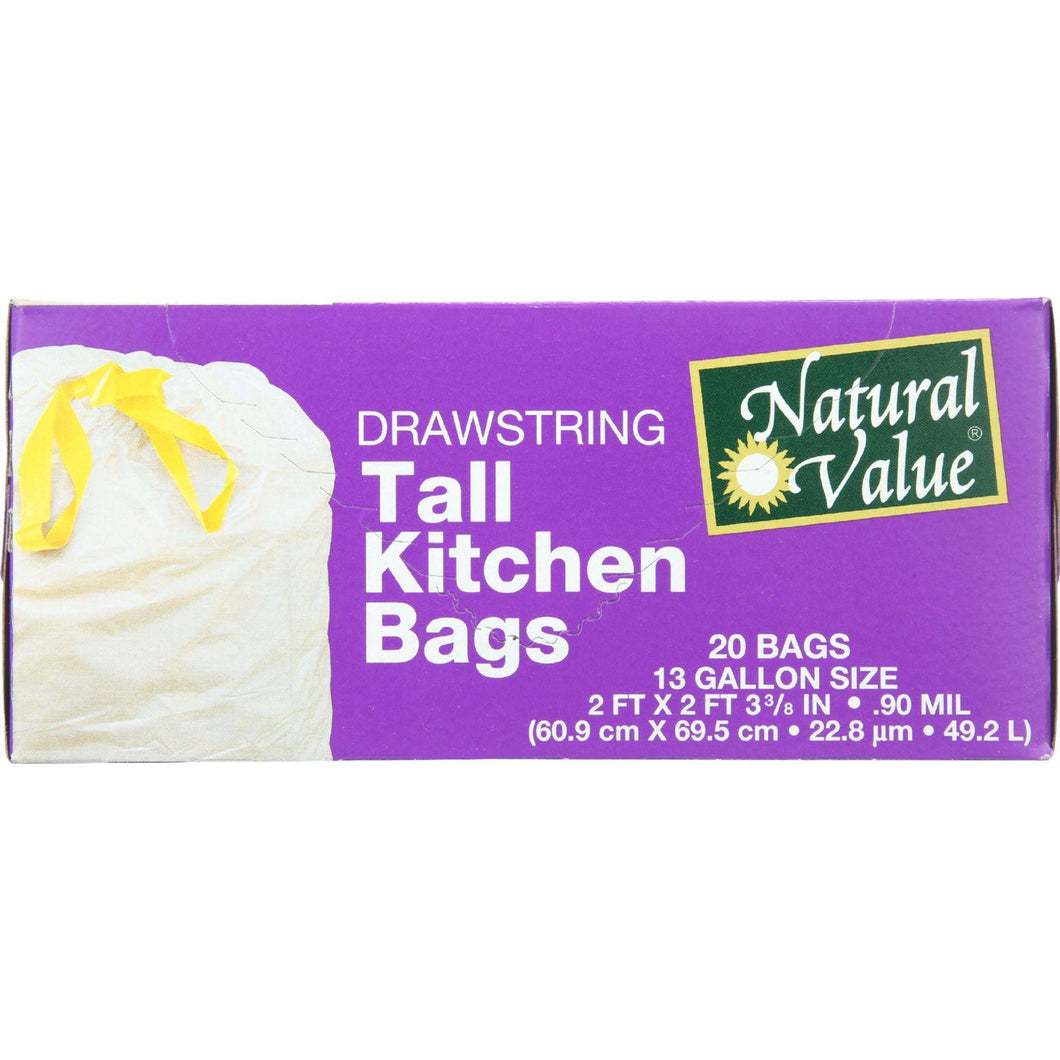 Natural Value Tall Kitchen Bags - Drawstring - 20 Count - Case Of 12