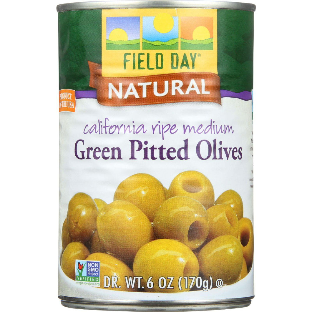 Field Day Olives - Green - Pitted - California Ripe Medium - 6 Oz - Case Of 12