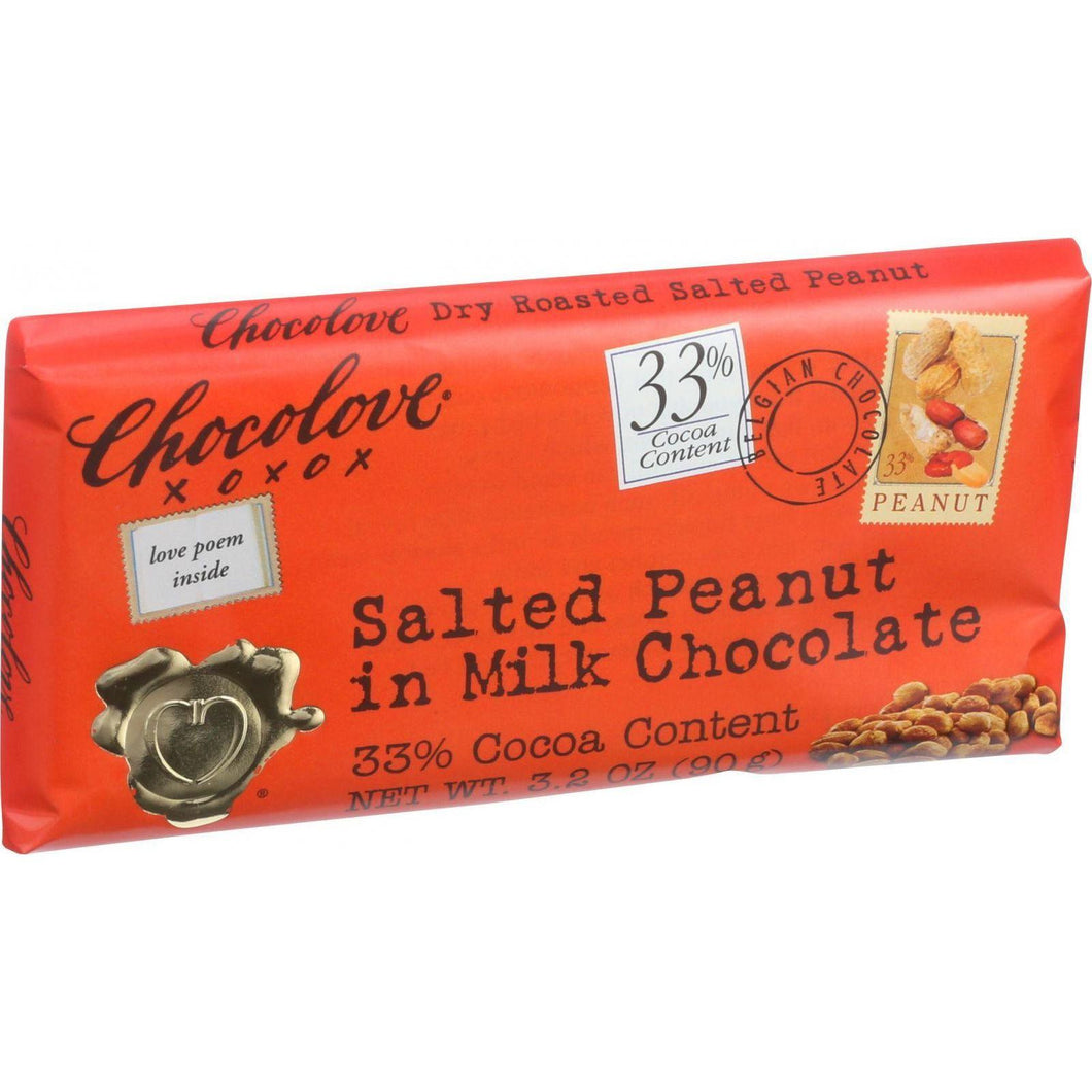 Chocolove Xoxox Premium Chocolate Bar - Milk Chocolate - Salted Peanut - 3.2 Oz Bars - Case Of 12