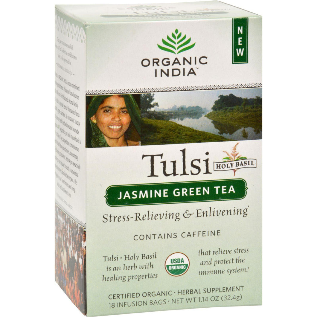 Organic India Tulsi Tea Jasmine Green - 18 Tea Bags - Case Of 6