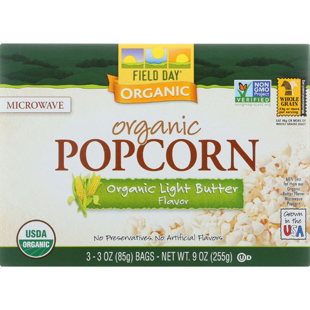 Field Day Microwave Popcorn - Organic - Light Butter - 3-3 Oz - Case Of 12