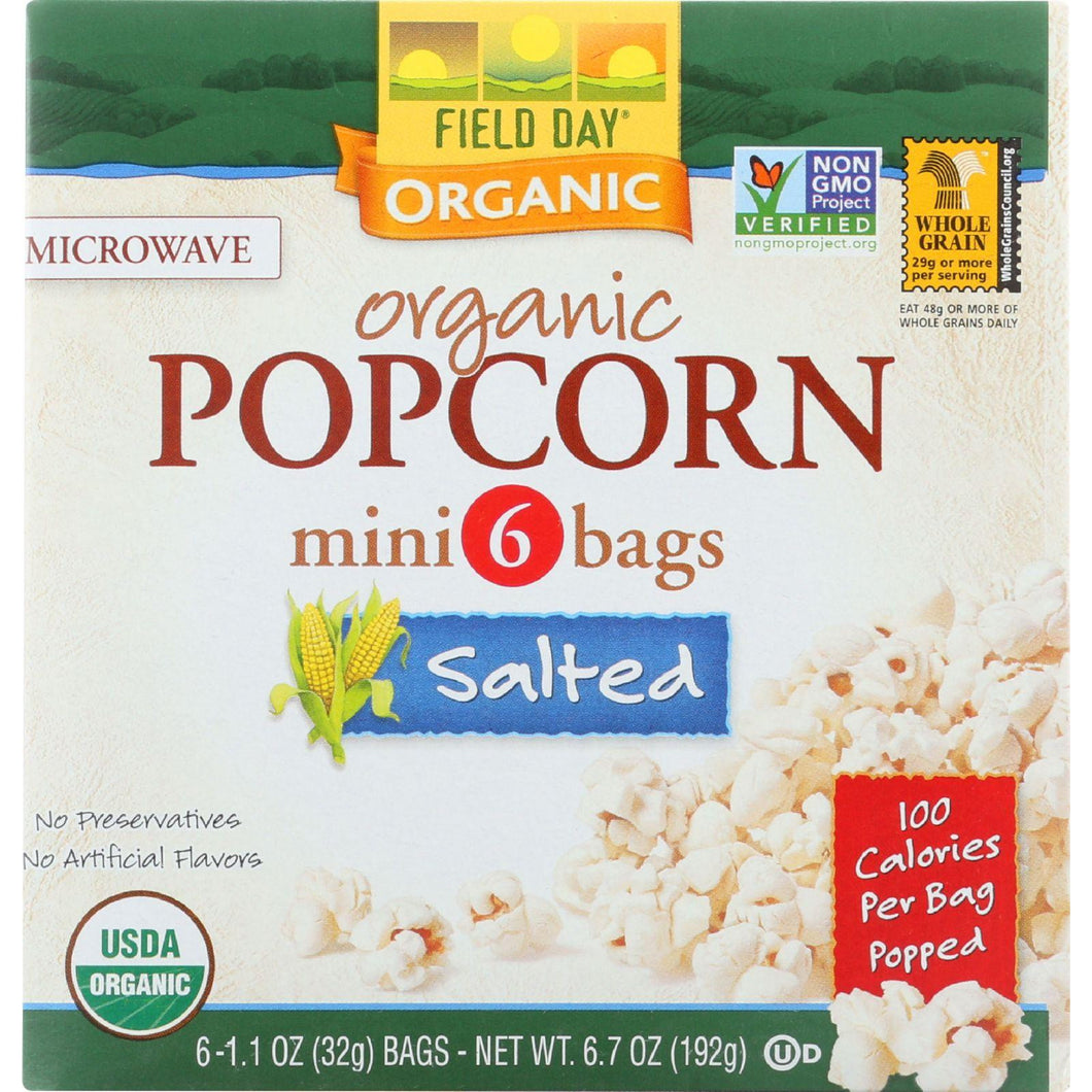 Field Day Microwave Popcorn - Organic - Salted - 100 Calorie - Mini Pack - 6-1.1 Oz - Case Of 6