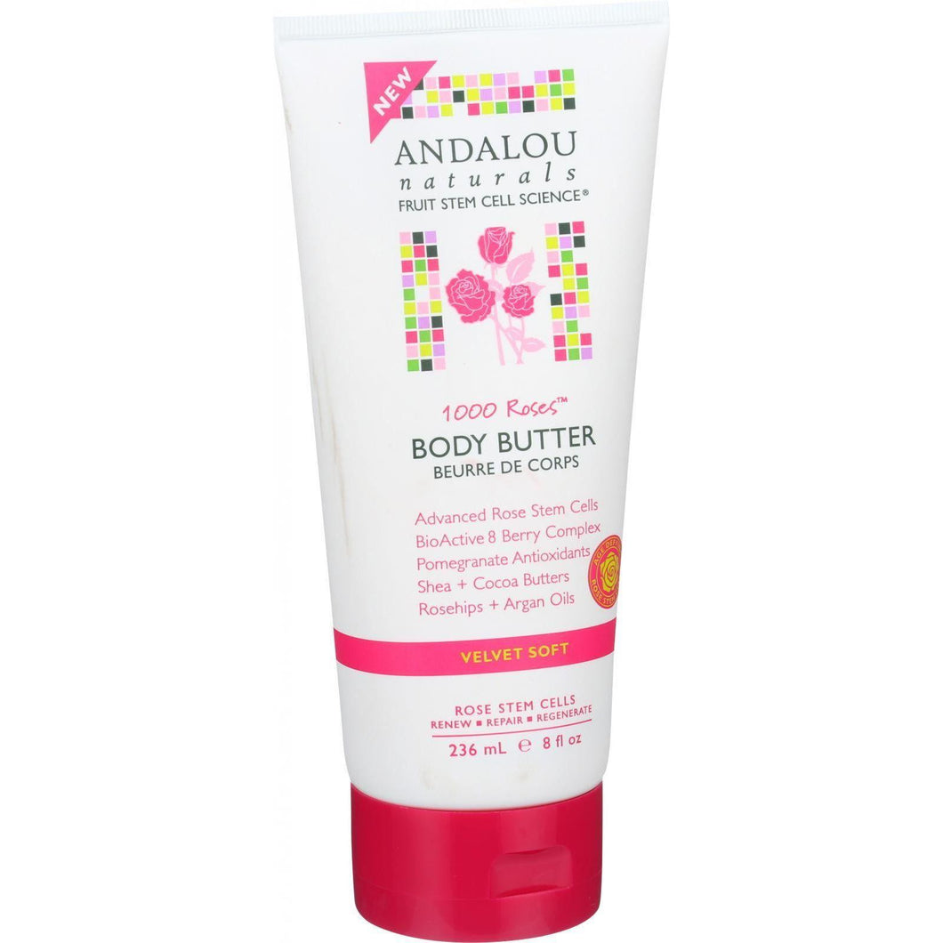 Andalou Naturals Body Butter - 1000 Roses - 8 Oz