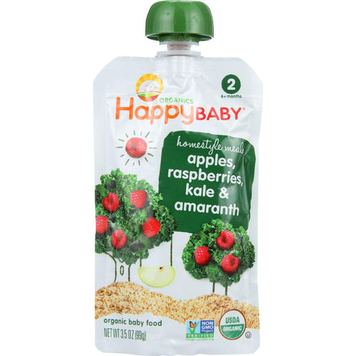 Happy Baby Baby Food - Organic - Homestyle Meals - Stage 2 - Apples Raspberries Kale And Amaranth - 3.5 Oz - Case Of 16