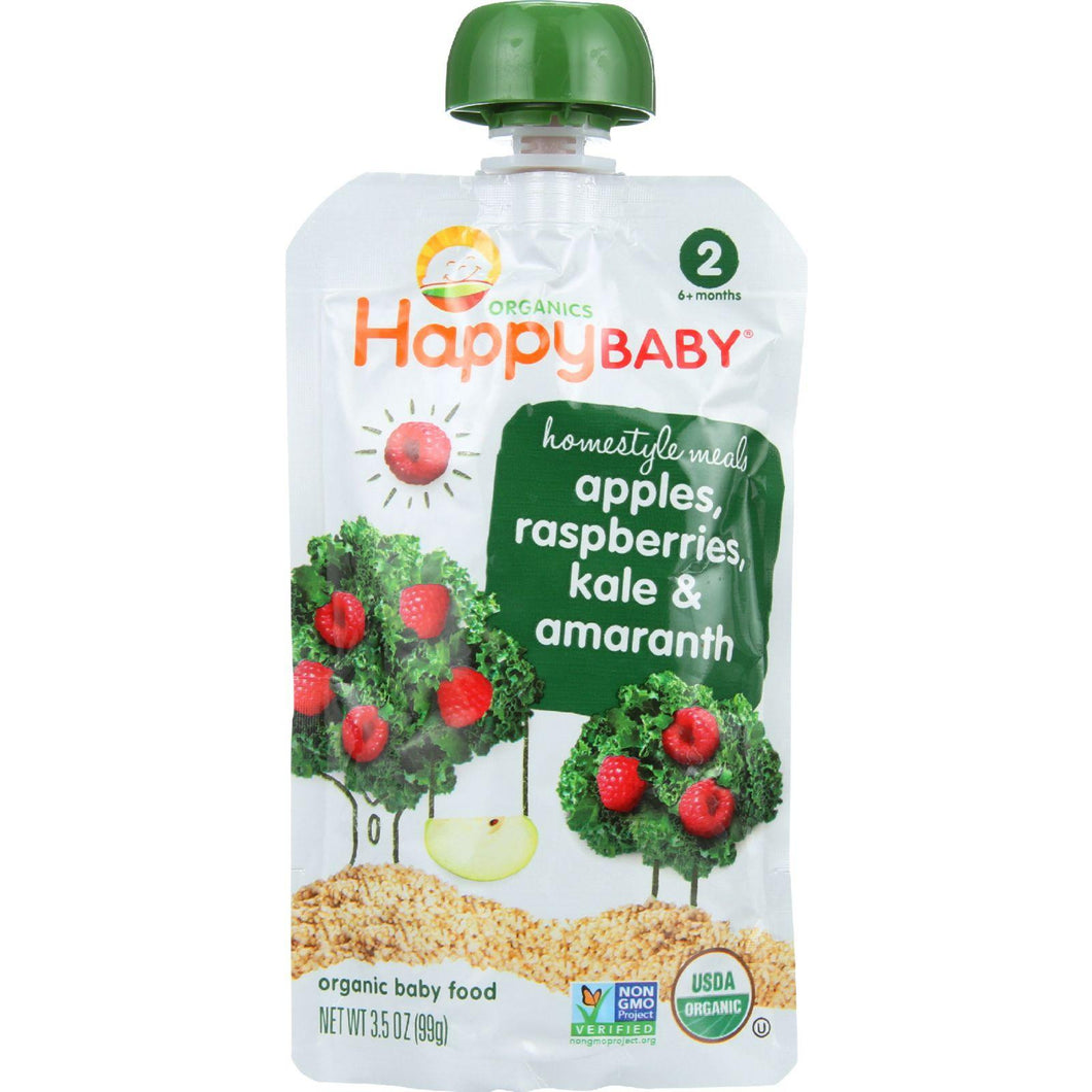 Happy Baby Baby Food - Organic - Homestyle Meals - Stage 2 - Apples Raspberries Kale And Amaranth - 3.5 Oz - Case Of 16