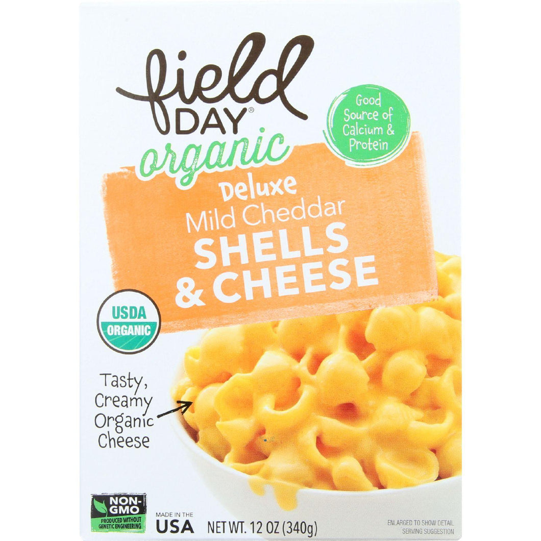 Field Day Macaroni Shells And Cheese - Organic - Deluxe - Mild Cheddar - 12 Oz - Case Of 12