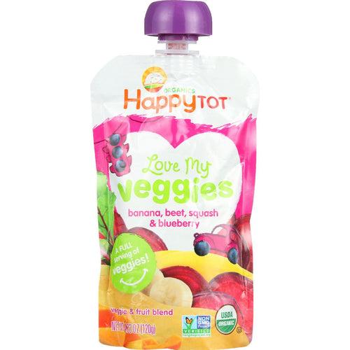 Happy Tot Toodler Food - Organic - Love My Veggies - Banana Beet Squash And Blueberry - 4.22 Oz - Case Of 16